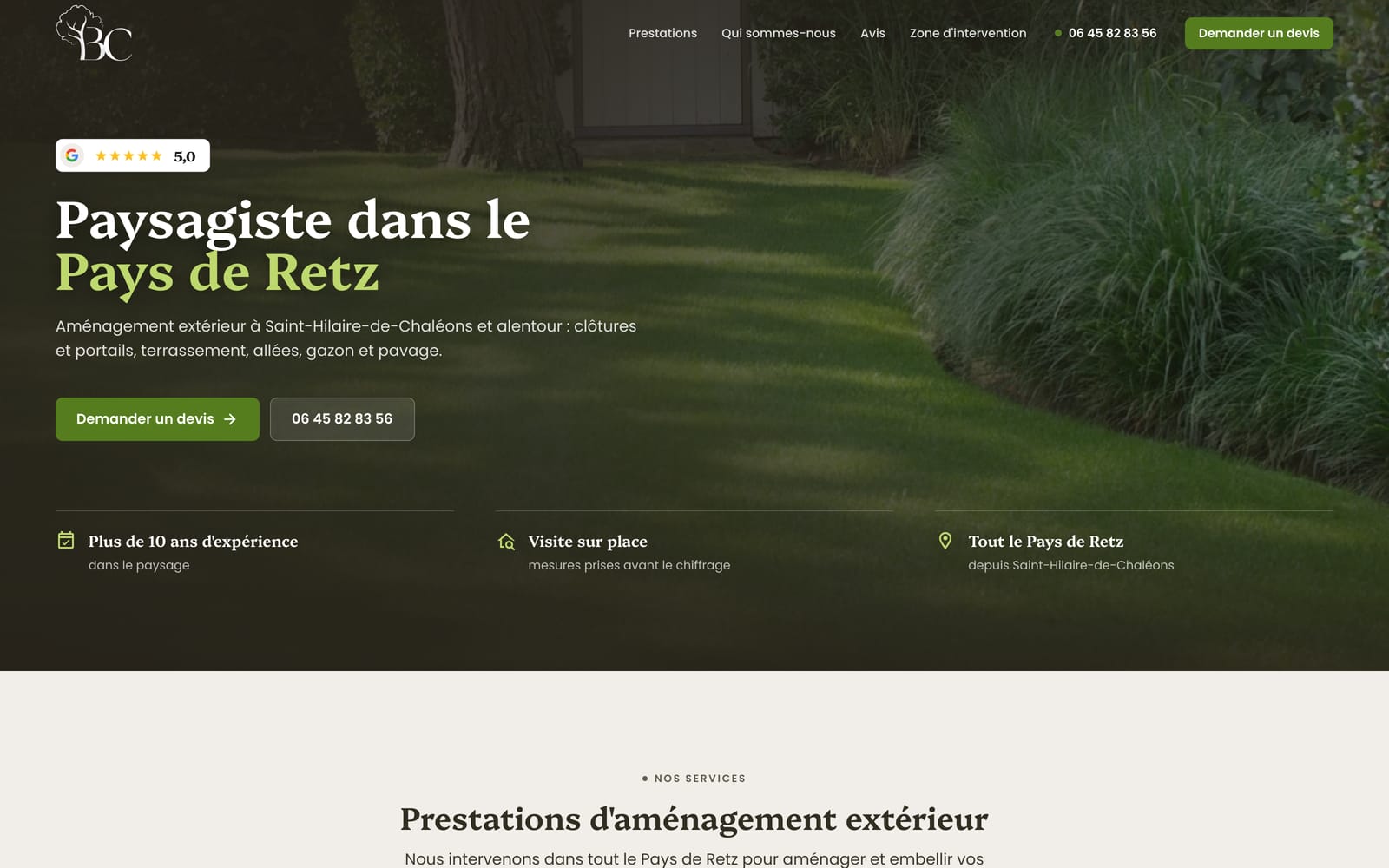Site web client - BC Paysage, paysagiste en Pays de Retz
