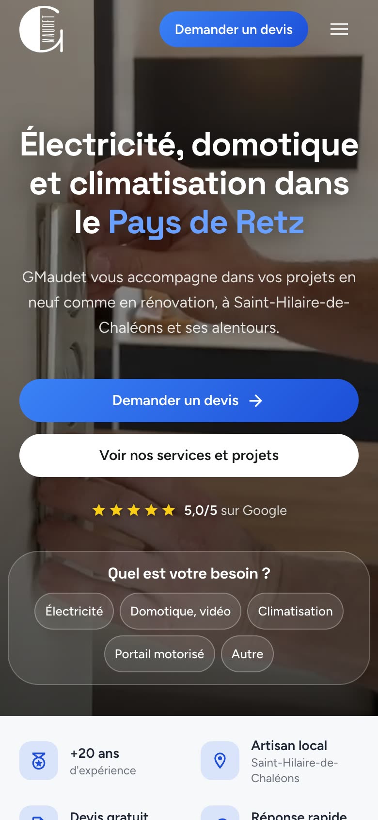 Site web client - GMaudet Élec, version mobile