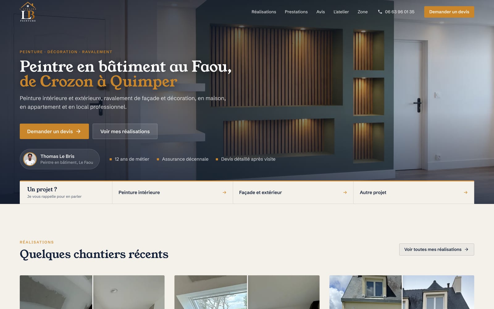 Site web client - L'atelier LB Peinture, peintre en bâtiment au Faou