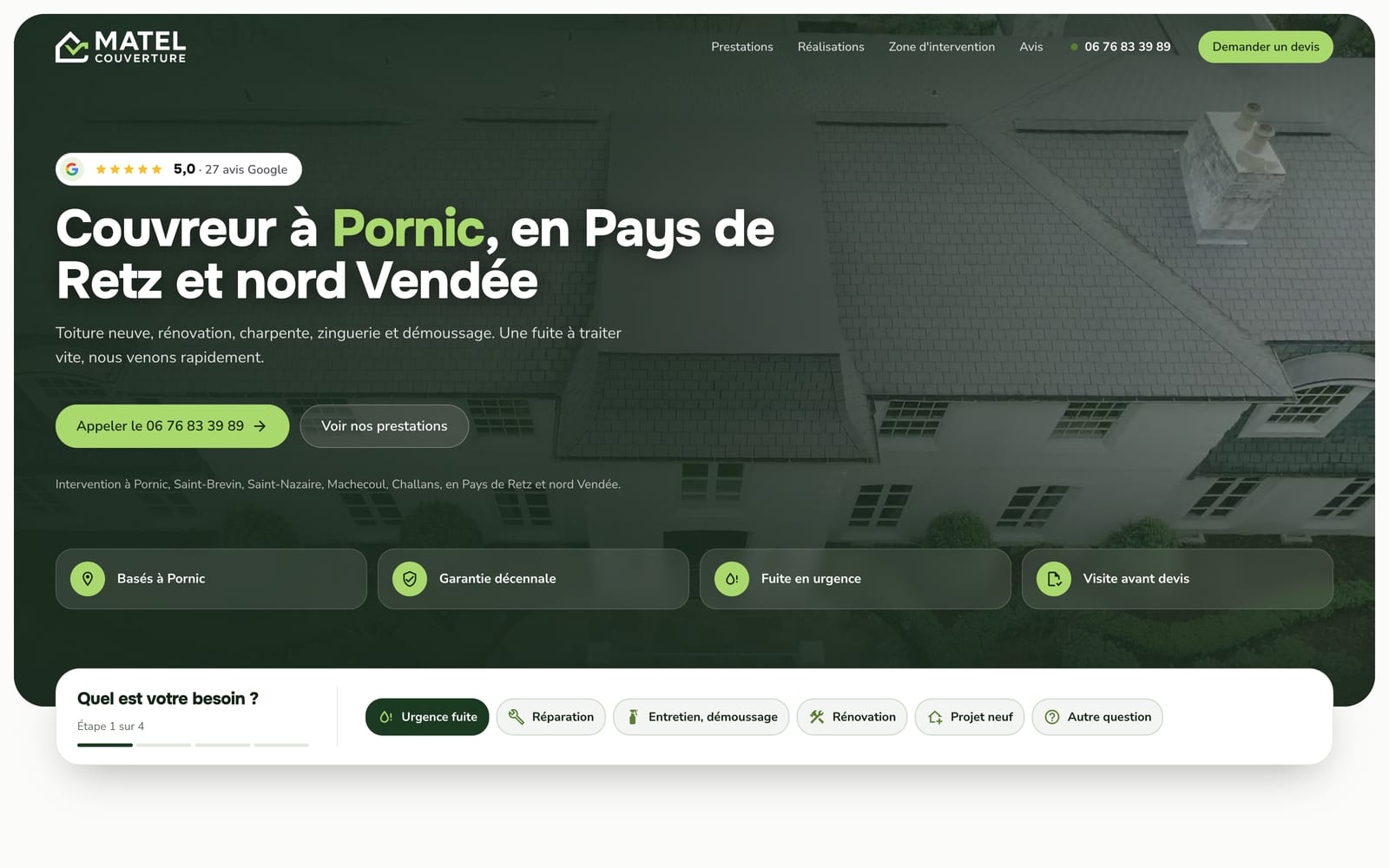 Site web client - Matel Couverture, couvreur à Pornic