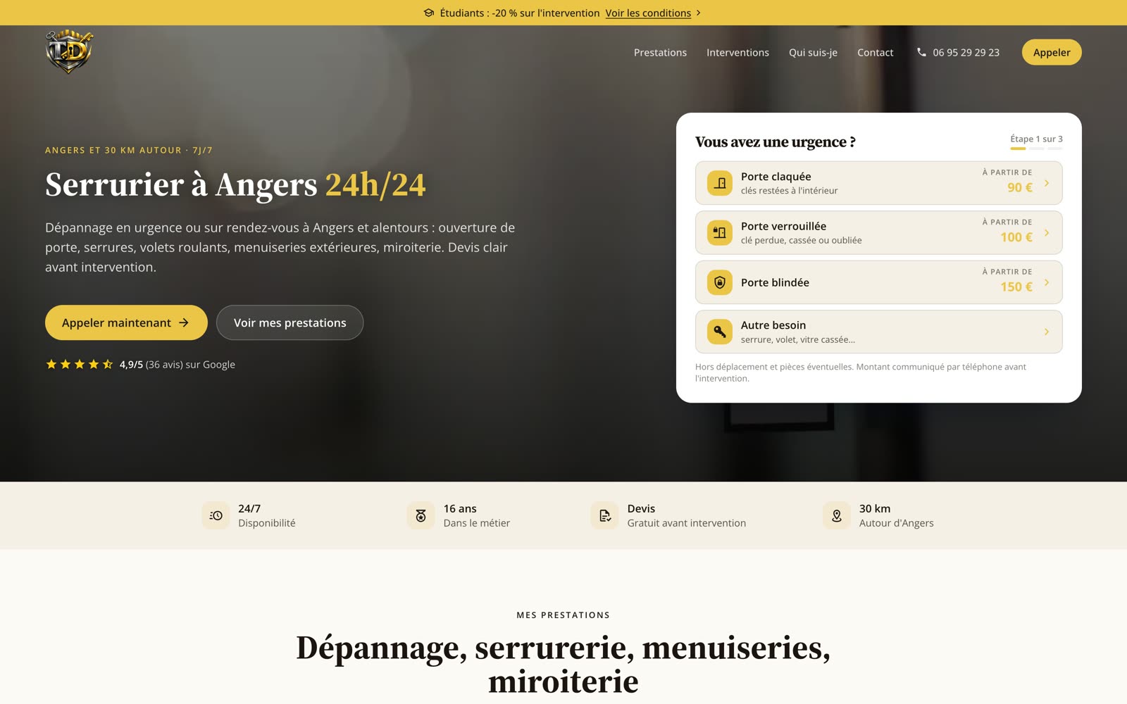Site web client - TD Serrurerie, serrurier-miroitier à Angers