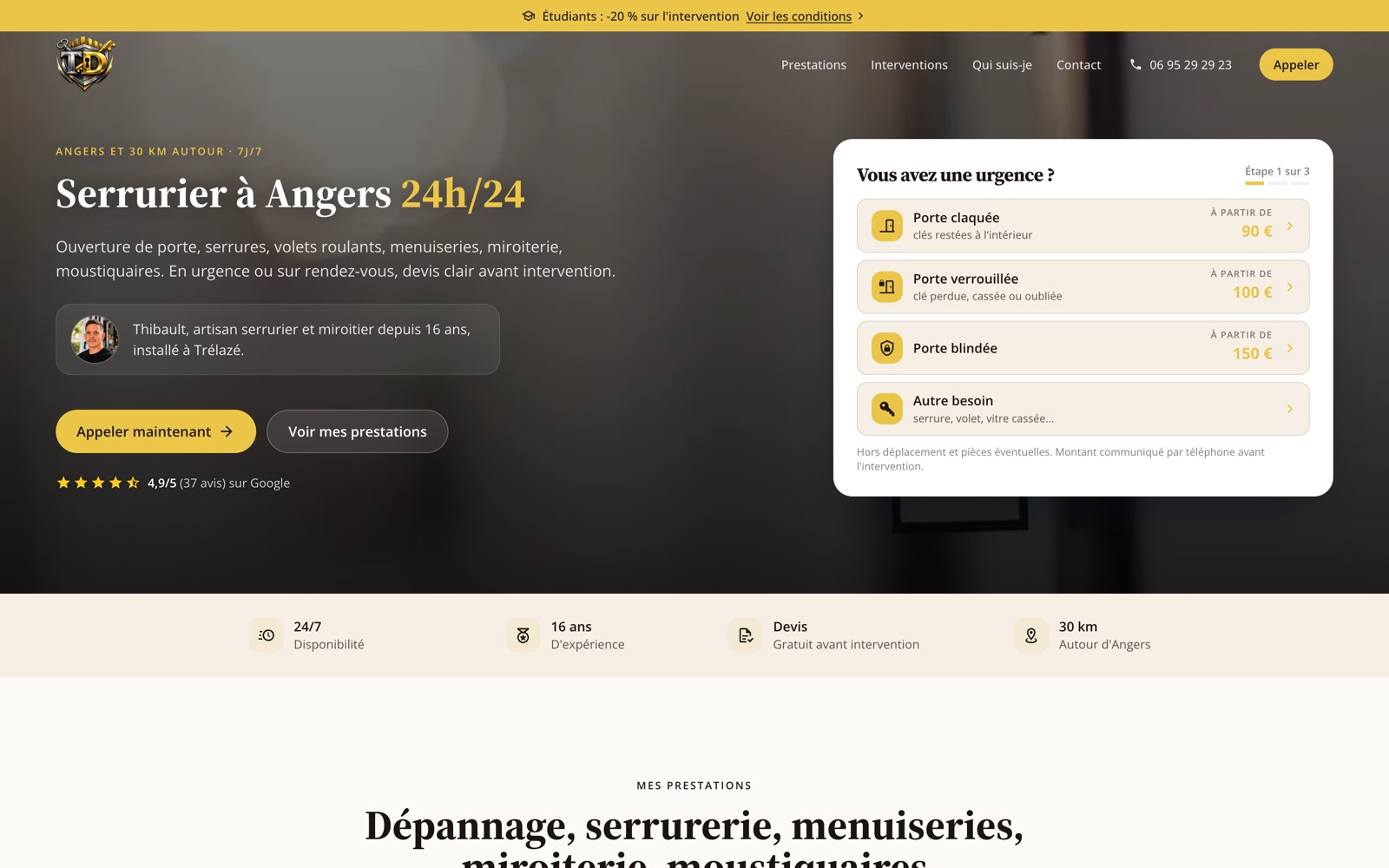 Site web client - TD Serrurerie, serrurier-miroitier à Angers